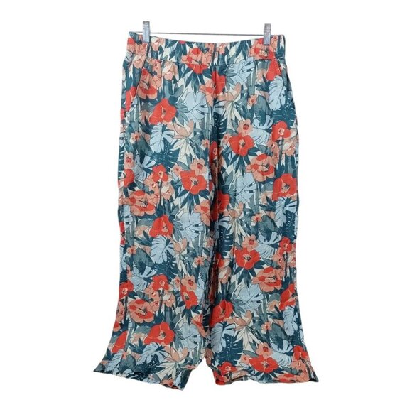 C&C California 100% Linen Palm Leaf Tropical Wide Leg Cropped Pants Women’s L - Picture 1 of 7